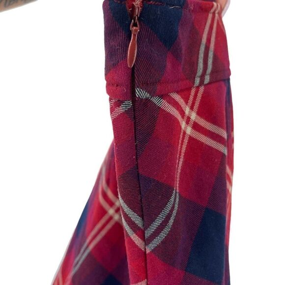 Free People Skirt Geometric Precision Plaid Pencil Red High Low Womens Size 2 - Picture 6 of 8